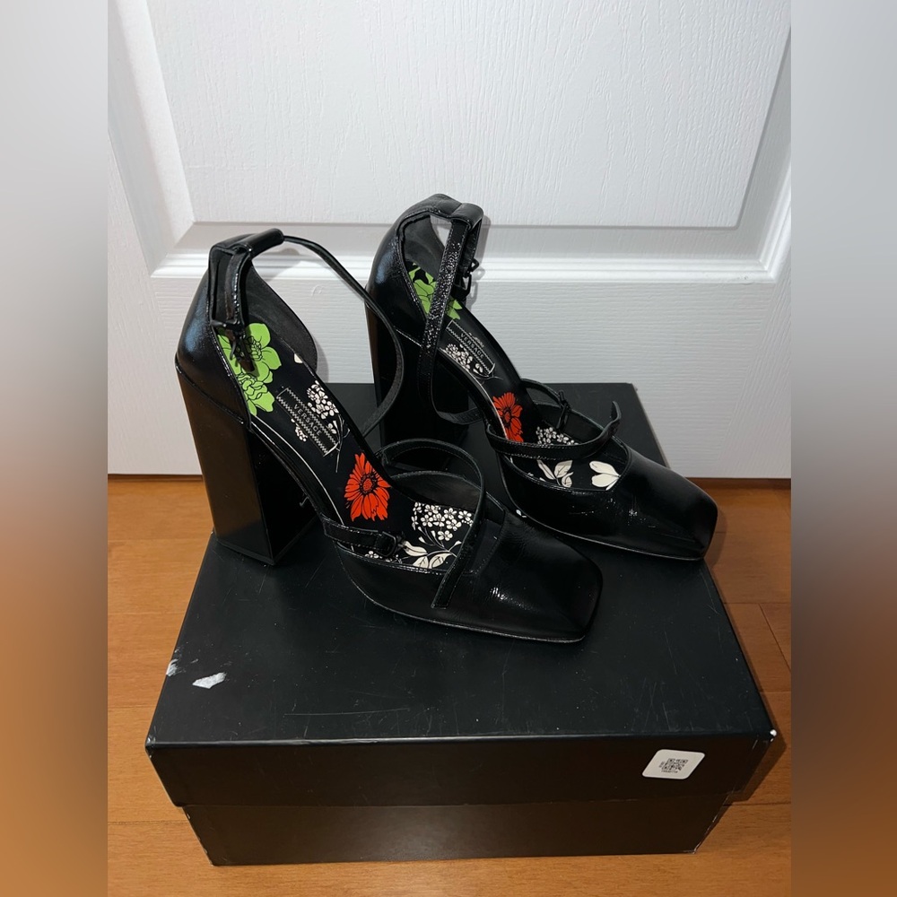 Versace Patent Leather Square Toe Heel
